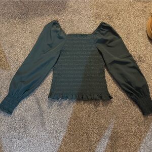 Madewell Dark Green Smocked Blouse